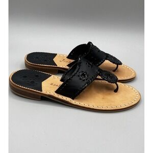 Jack Rogers Signature Jacks Black Patent Leather  Dressy Flat Sandals Size 7M